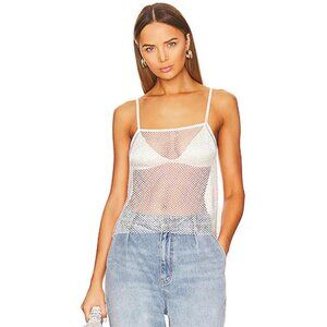 WEWOREWHAT Womens Crystal Mesh Cami Size M in White Crystal Sheer Top